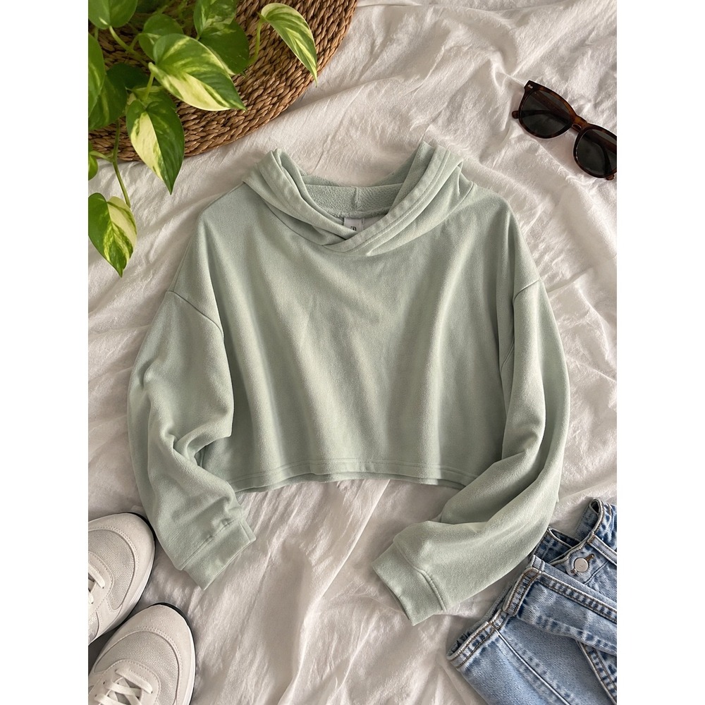 Fabletics Womens Mint Green Cropped Hoodie Pullover Sweatshirt Size S